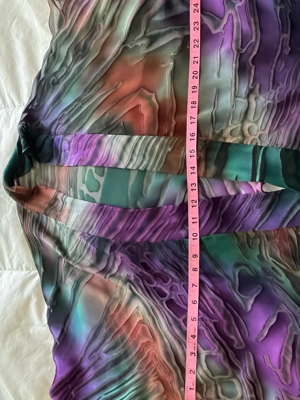 100% Silk Abstract Print Sheer Kimono Cardigan in Purple & Teal one size